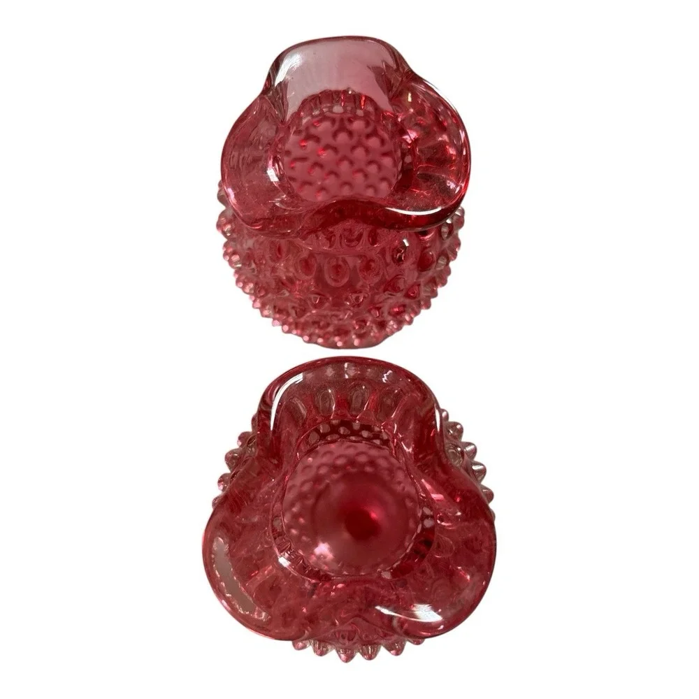 Vintage Fenton Cranberry Hobnail Bud Vases- Set of Two #09